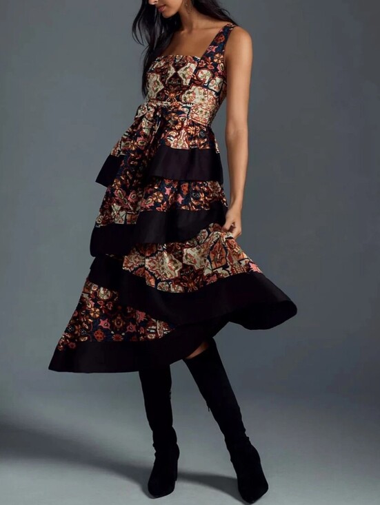 Anthropologie Dresses & Skirts - Anthropologie Floral Dress Asymmetrical Tiered Maxi Women's Small